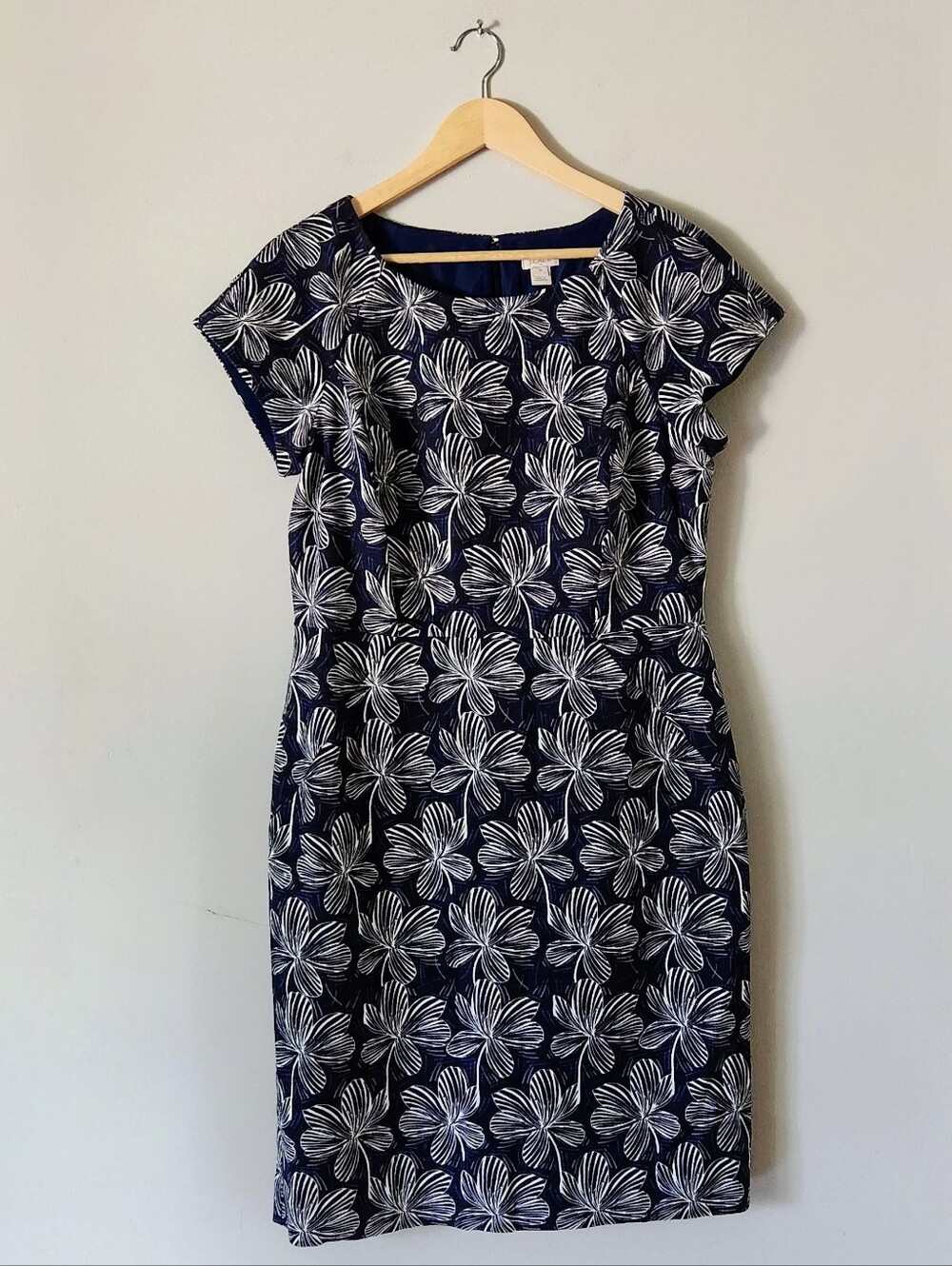 J. Crew Navy Floral Cotton Sheath Dress Sz 12